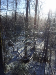 Kletterwald München, die verschneite Baustelle in Grünwald